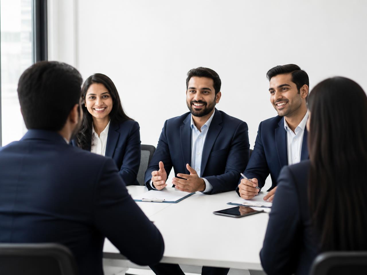 Recruitment consultants interviewing candidates in a modern office